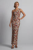One Shoulder Floral Mermaid Sparkly Red Sequin Long Mother of the Bride Dress