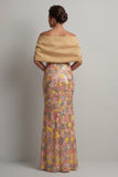 Floral Mermaid Sparkly Yellow Long Mother of the Bride Dress with Slit