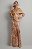 Floral Mermaid Sparkly Yellow Long Mother of the Bride Dress with Slit