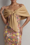 Floral Mermaid Sparkly Yellow Long Mother of the Bride Dress with Slit