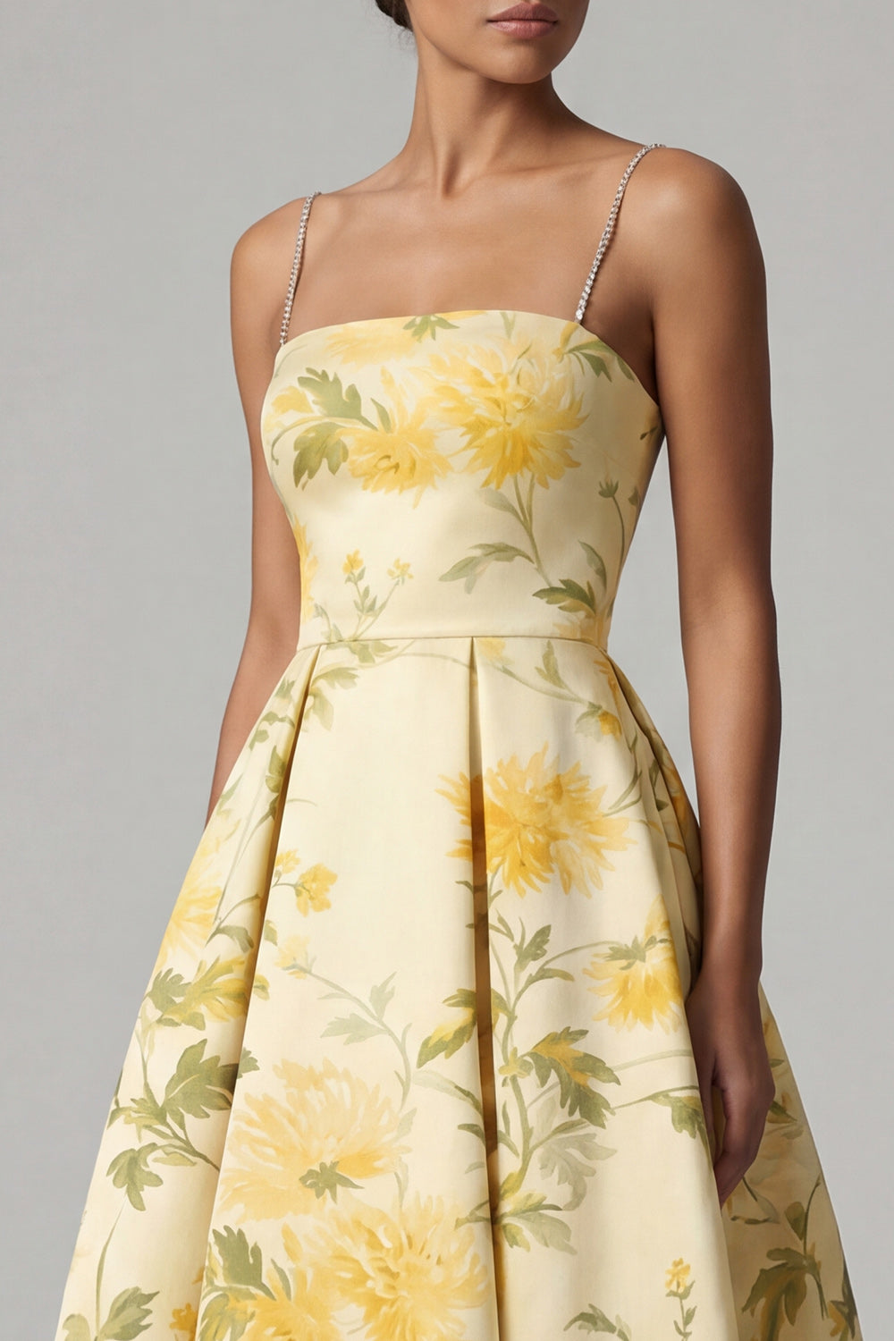Butter Yellow Floral Spaghetti Straps A Line High Low Mother of the Bride Dress
