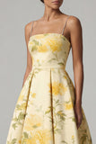 Butter Yellow Floral Spaghetti Straps A Line High Low Mother of the Bride Dress