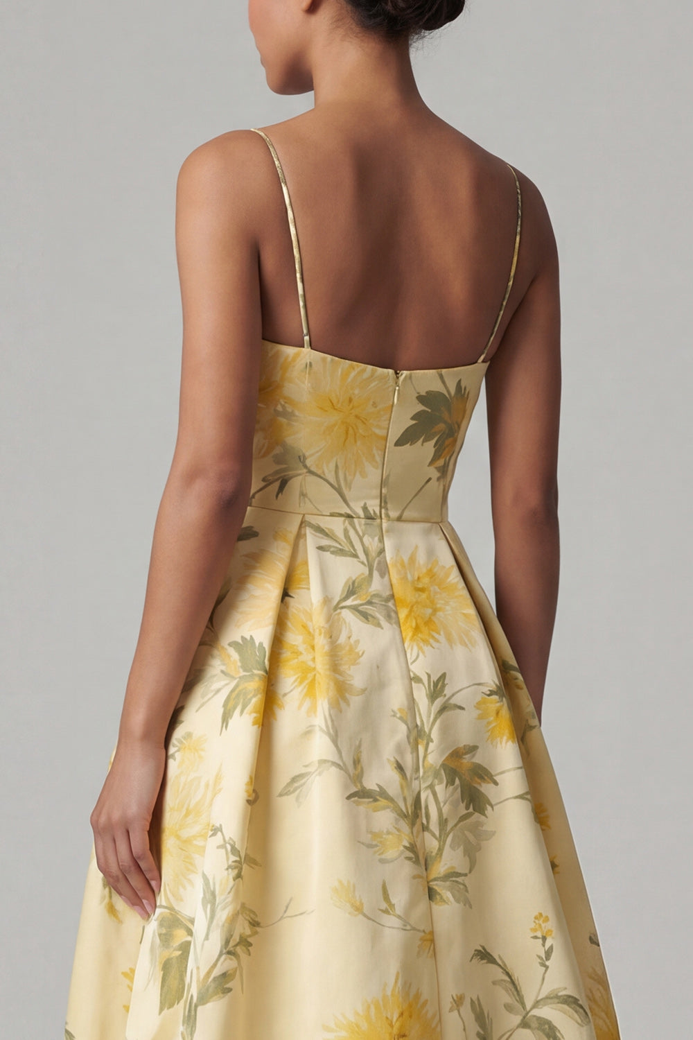 Butter Yellow Floral Spaghetti Straps A Line High Low Mother of the Bride Dress