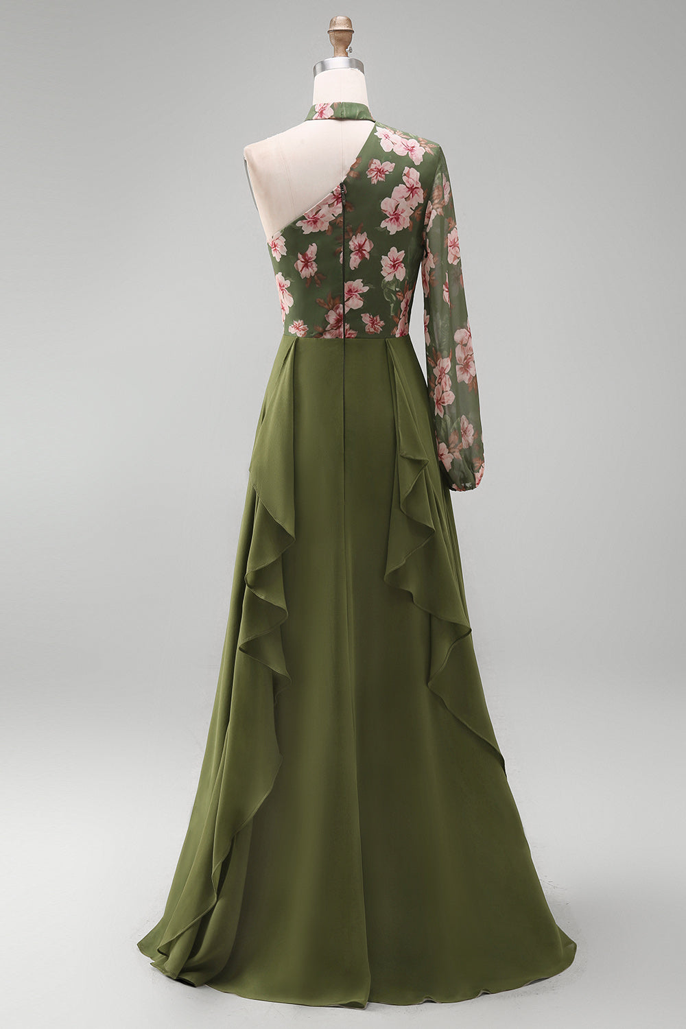 Eucalyptus Floral Long Sleeves A Line Long Mother of the Bride Dress with Ruffles