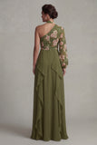 Eucalyptus Floral Long Sleeves A Line Long Mother of the Bride Dress with Ruffles