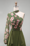 Eucalyptus Floral Long Sleeves A Line Long Mother of the Bride Dress with Ruffles
