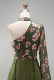 Eucalyptus Floral Long Sleeves A Line Long Mother of the Bride Dress with Ruffles