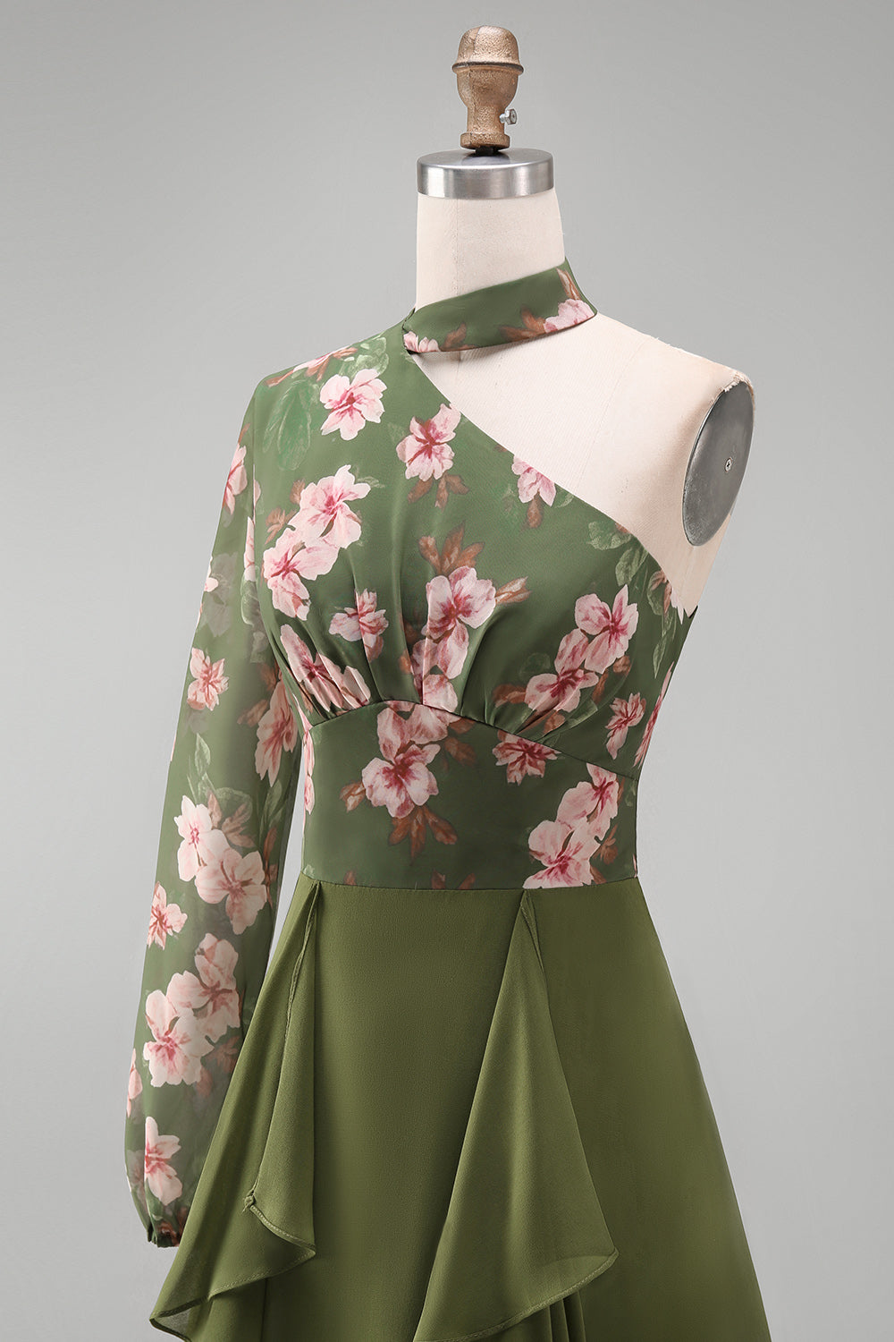Eucalyptus Floral Long Sleeves A Line Long Mother of the Bride Dress with Ruffles