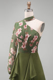 Eucalyptus Floral Long Sleeves A Line Long Mother of the Bride Dress with Ruffles