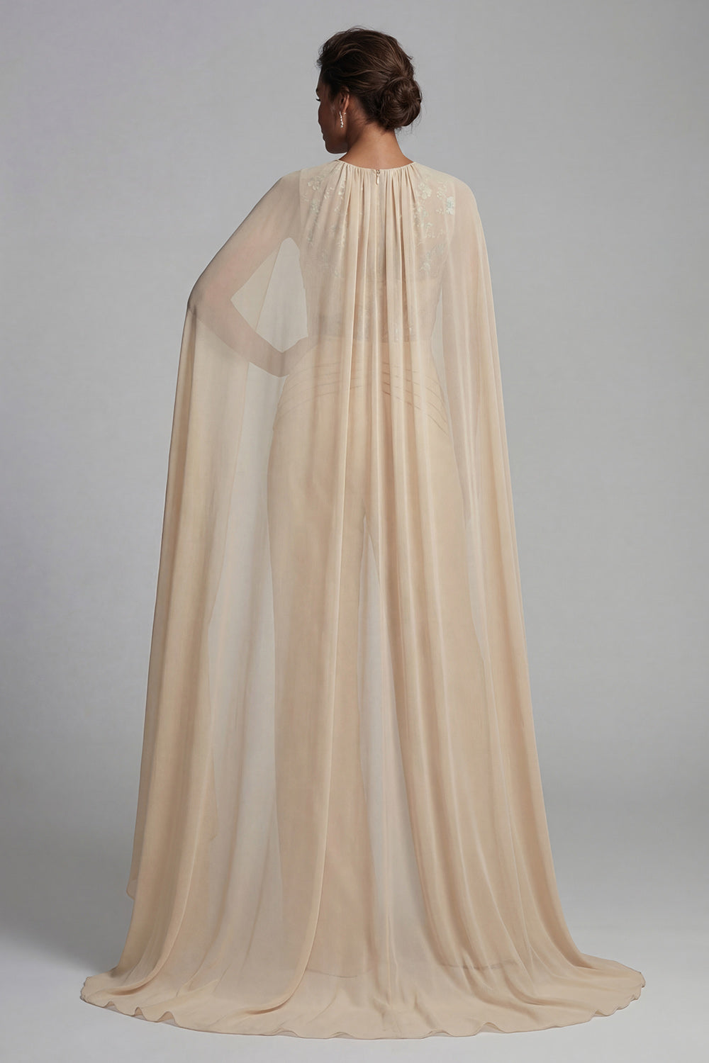 Champagne Floral Ruched Mother of the Bride Jumpsuits with Cape