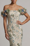 Sparkly Dusty Sage Long Beaded Mermaid Floral Mother of the Bride Dress