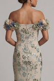 Sparkly Dusty Sage Long Beaded Mermaid Floral Mother of the Bride Dress