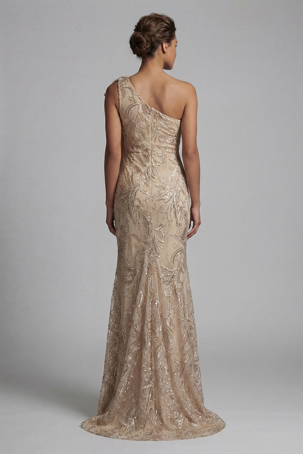 Mermaid Sparkly Champagne Long Beaded Floral Mother of the Bride Dress with Bow