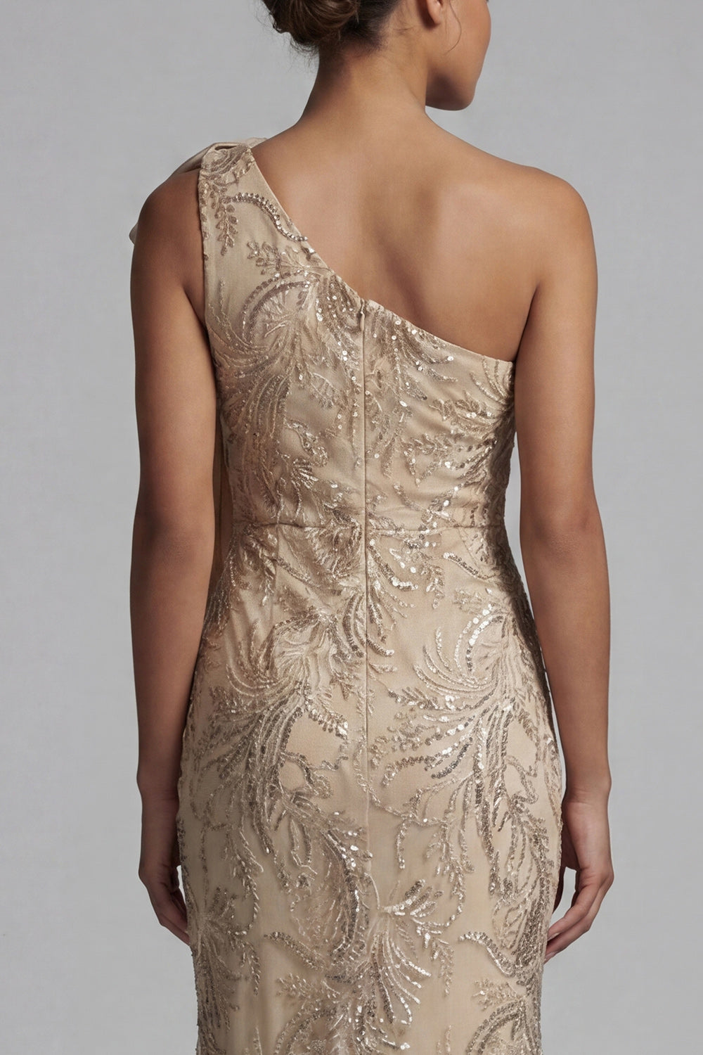 Mermaid Sparkly Champagne Long Beaded Floral Mother of the Bride Dress with Bow