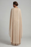 Floral Long Mermaid Sparkly Champagne Beaded Mother of the Bride Dress with Cape