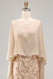 Floral Long Mermaid Sparkly Champagne Beaded Mother of the Bride Dress with Cape