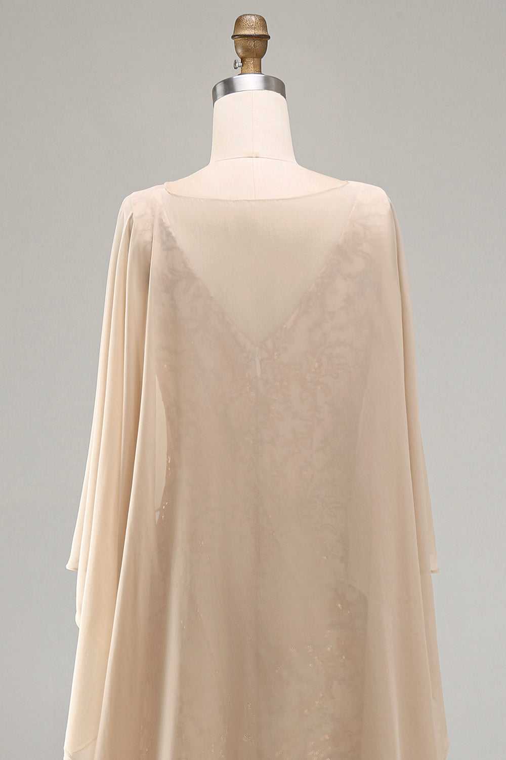 Floral Long Mermaid Sparkly Champagne Beaded Mother of the Bride Dress with Cape