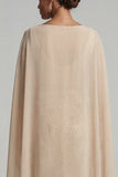 Floral Long Mermaid Sparkly Champagne Beaded Mother of the Bride Dress with Cape