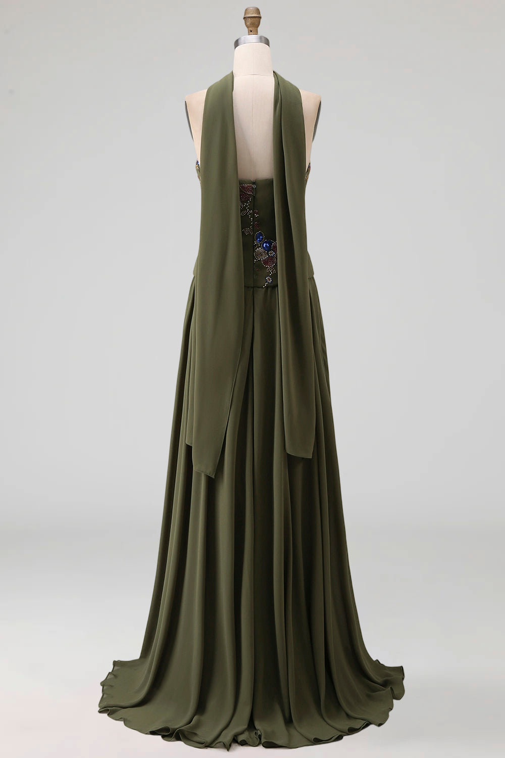 Olive Floral Strapless A Line Basque Wasit Long Mother of the Bride Dress with Beading