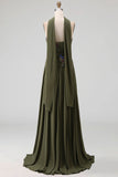 Olive Floral Strapless A Line Basque Wasit Long Mother of the Bride Dress with Beading