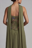 Olive Floral Strapless A Line Basque Wasit Long Mother of the Bride Dress with Beading
