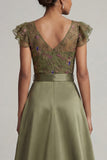 Ruffled V-Neck Olive Floral Beaded Mother of the Bride Jumpsuits with Cape