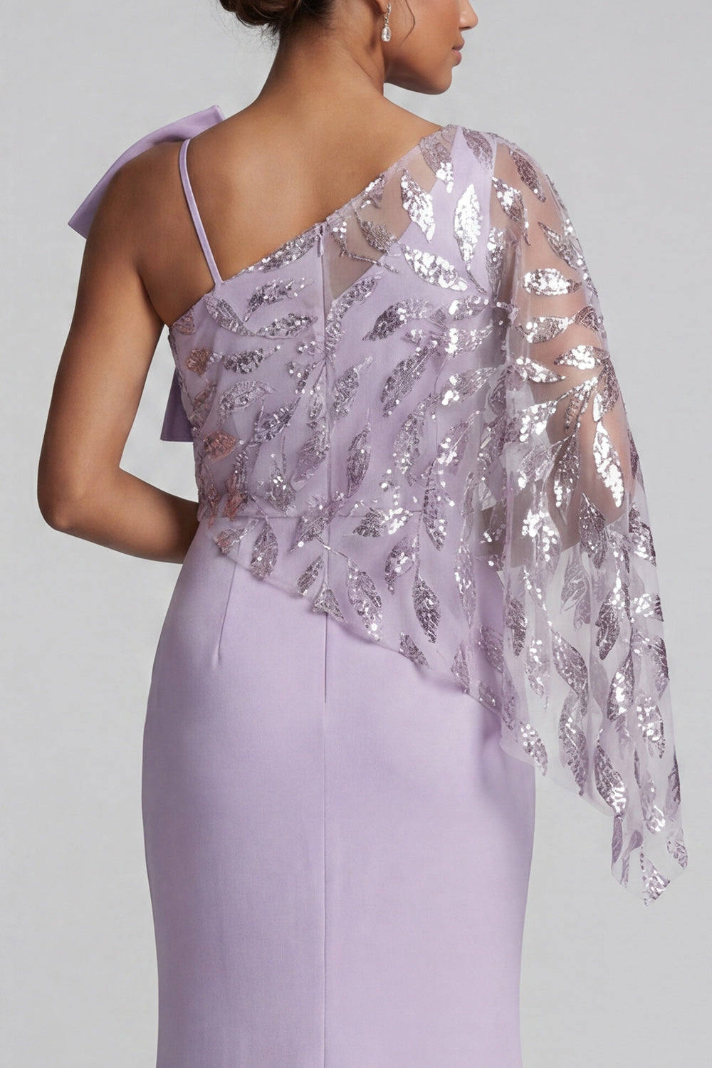 Sparkly Lilac Long Mermaid Ruffled Beaded Mother of the Bride Dress with Bow
