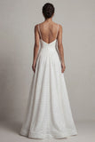 Corset Sparkly White Basque Waist Spaghetti Straps Long Beaded Formal Dress