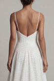 Corset Sparkly White Basque Waist Spaghetti Straps Long Beaded Formal Dress