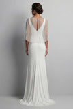 Mermaid Sparkly White V-Neck Long Beaded Mother of the Bride Dress with Pearls
