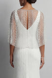 Mermaid Sparkly White V-Neck Long Beaded Mother of the Bride Dress with Pearls