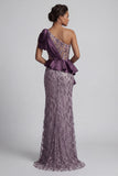 Ruffled Long Beaded Mermaid Sparkly Purple Mother of the Bride Dress with Slit