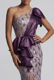 Ruffled Long Beaded Mermaid Sparkly Purple Mother of the Bride Dress with Slit