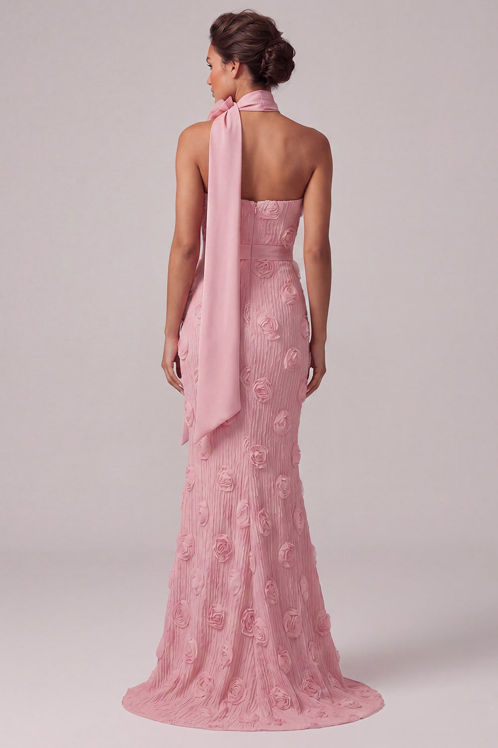 Strapless Pink Mermaid Long Floral Mother of the Bride Dress with 3D Flowers