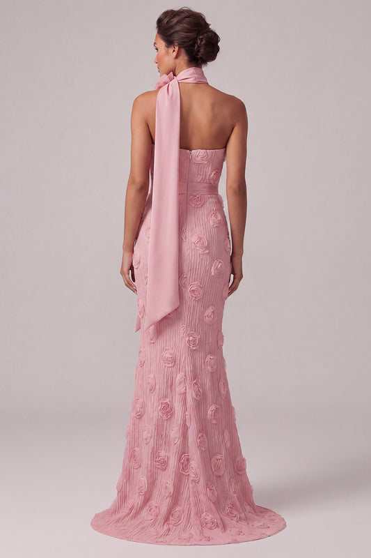 Strapless Pink Mermaid Long Floral Mother of the Bride Dress with 3D Flowers
