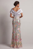 Floral Long Mermaid Sparkly Silver V-Neck Sequin Mother of the Bride Dress