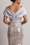 Floral Long Mermaid Sparkly Silver V-Neck Sequin Mother of the Bride Dress
