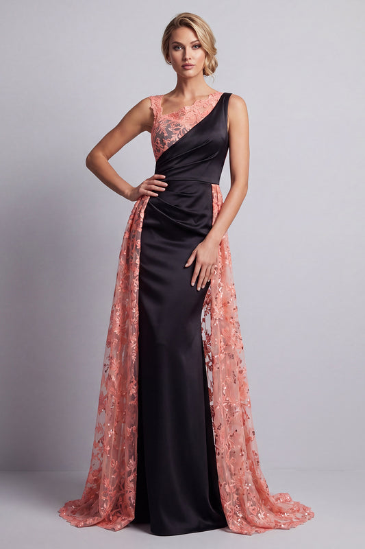 Sparkly Watermelon Mermaid Long Floral Mother of the Bride Dress with Cape