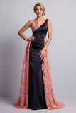 Sparkly Watermelon Mermaid Long Floral Mother of the Bride Dress with Cape