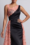 Sparkly Watermelon Mermaid Long Floral Mother of the Bride Dress with Cape