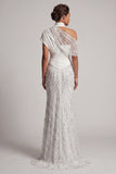 Long Sparkly White Beaded Mermaid Ruched Mother of the Bride Dress