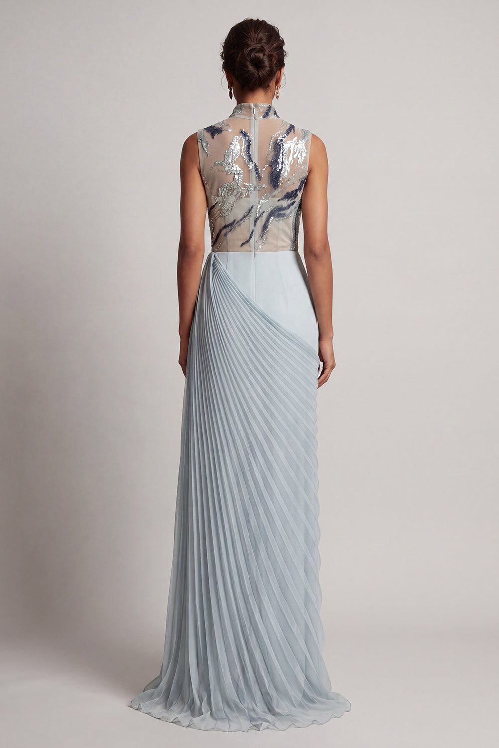 Sparkly Dusty Blue Sheath Long Beaded Mother of the Bride Dress with Pleats