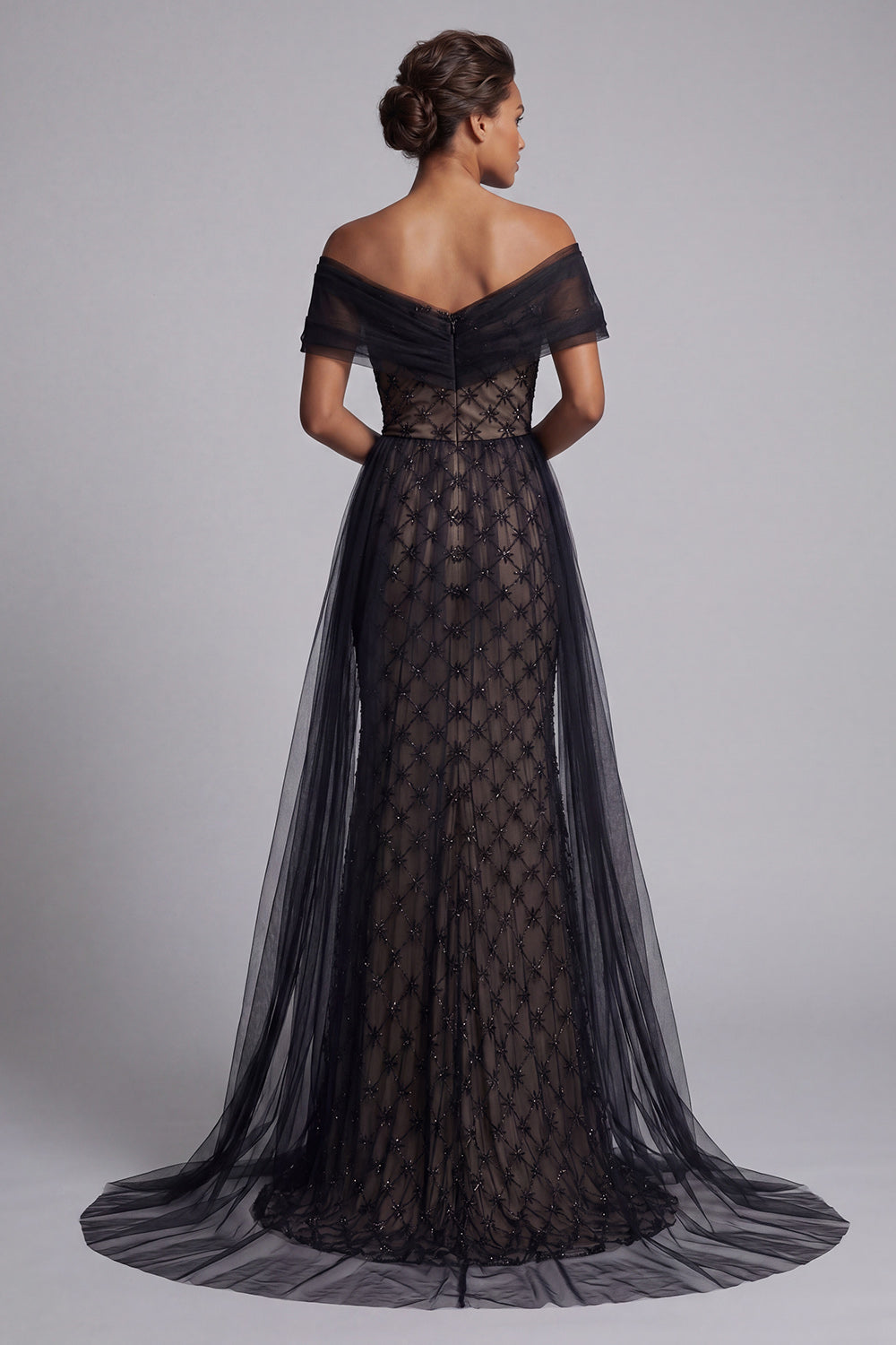 Sparkly Black Beaded Mermaid Long Mother of the Bride Dress with Cape