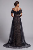 Sparkly Black Beaded Mermaid Long Mother of the Bride Dress with Cape