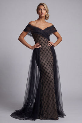 Sparkly Black Beaded Mermaid Long Mother of the Bride Dress with Cape