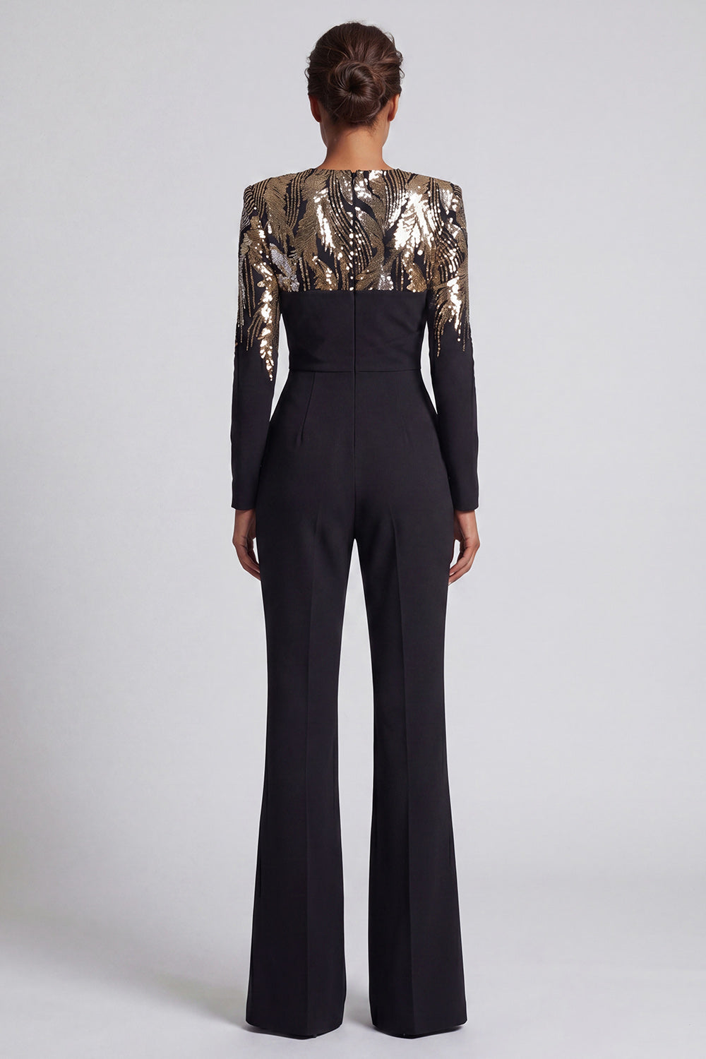 Round Neck Sparkly Black Sequin Beaded Mother of the Bride Jumpsuits