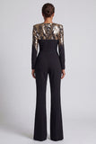 Round Neck Sparkly Black Sequin Beaded Mother of the Bride Jumpsuits