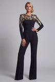 Round Neck Sparkly Black Sequin Beaded Mother of the Bride Jumpsuits