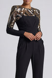 Round Neck Sparkly Black Sequin Beaded Mother of the Bride Jumpsuits