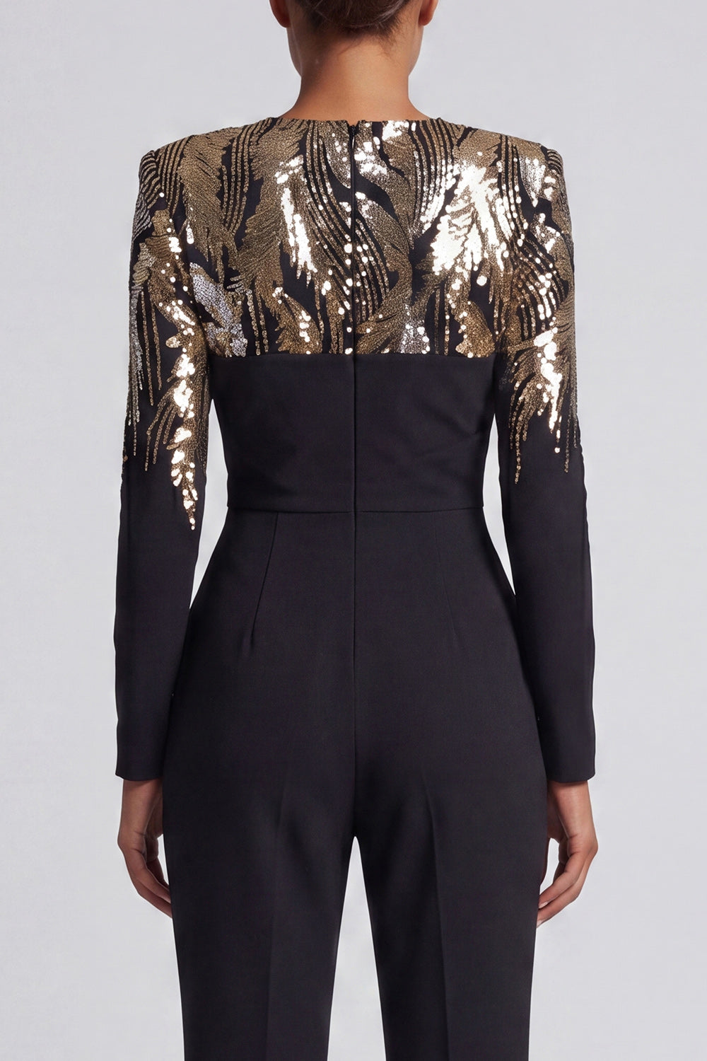 Round Neck Sparkly Black Sequin Beaded Mother of the Bride Jumpsuits